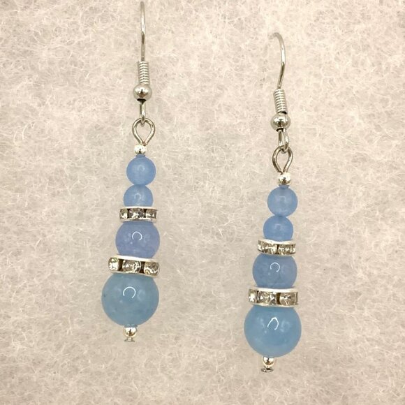 Blue Chalcedony Gemstone Bead Handmade Pierced Earrings LR159 - Picture 3 of 5